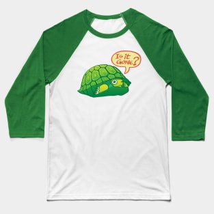 Green turtle asking if it's OK to go out of its shell Baseball T-Shirt